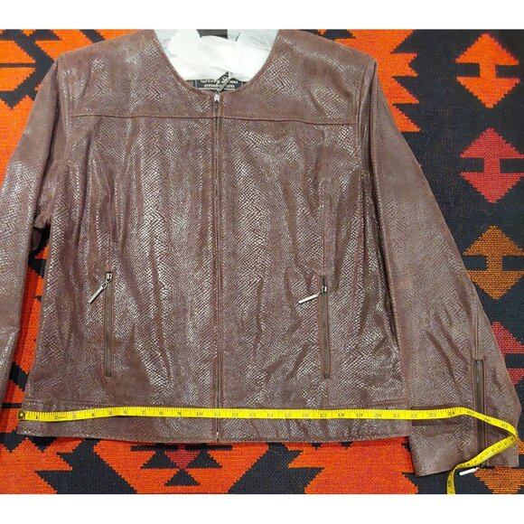 NEW Terry Lewis Women's Brown Snakeskin Style Zip Up Leather Jacket. Large - Picture 11 of 16